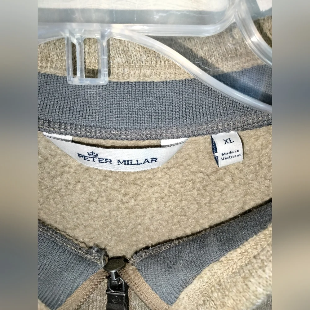 Peter Millar (Size XL) Men's Brown 1/4 Zip Mock Neck LS Fleece Pullover Sweater